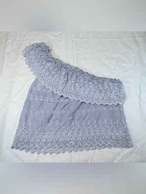 American Eagle Outfitters Blue and White Striped Half Shoulder Top